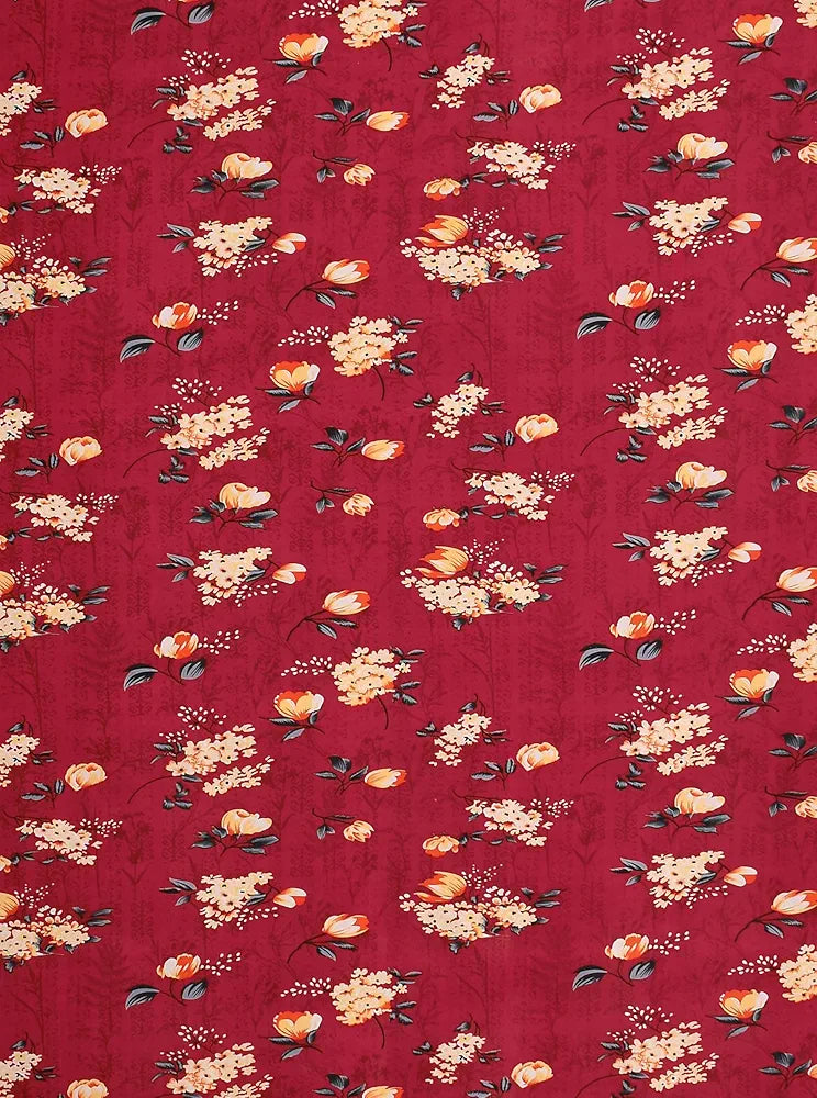 Homefab India 160 TC Glace Cotton Single BedSheet with 1 Pillow Cover -  - Maroon, Floral